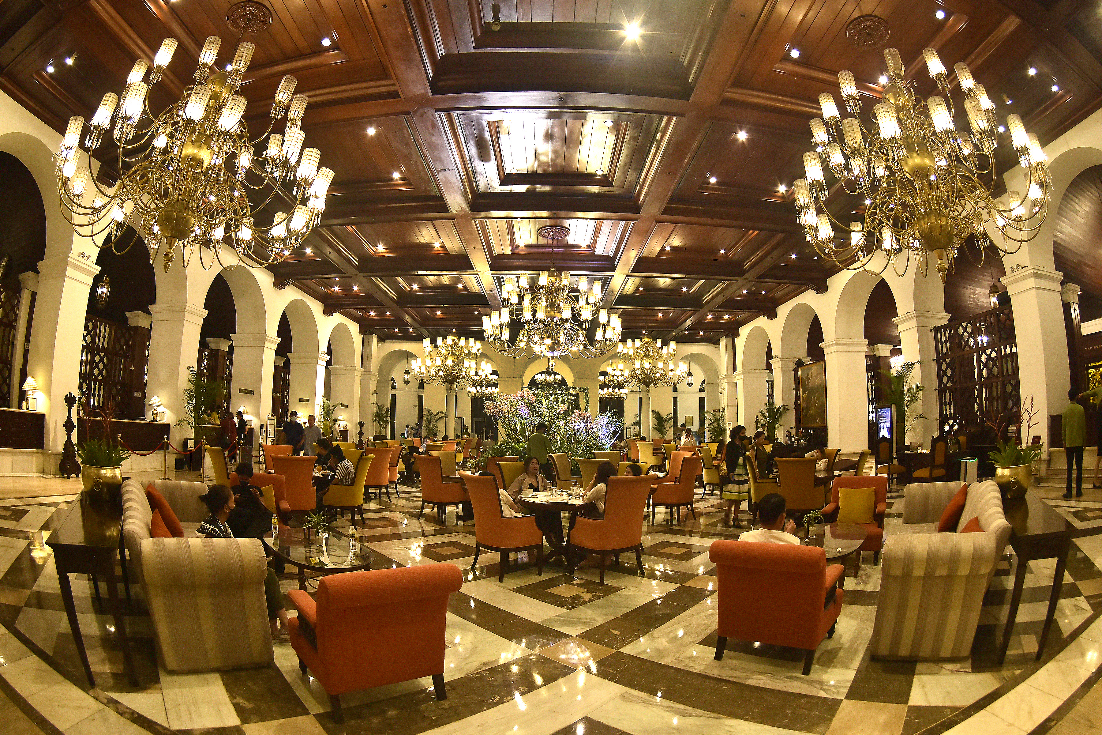 Grand lobby lounge inside The Manila Hotel in Manila
