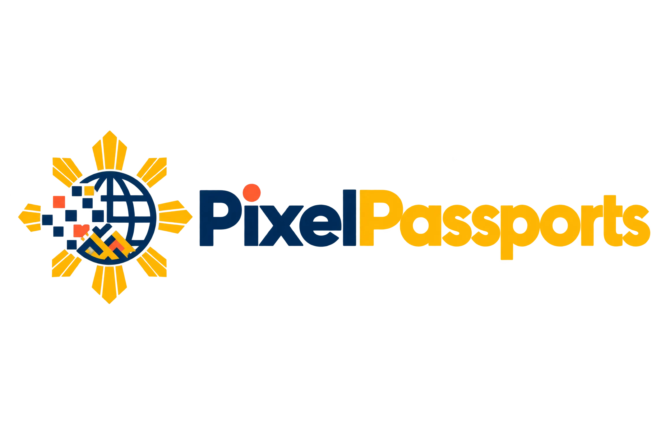 PixelPassports travel brand logo with a Philippine sun, globe, and colorful woven pattern